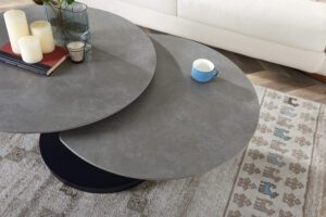 Sófaborð með snúning, steinn, rispu þolið, hitaþolið, blettaþolið, auðvelt að þrífa.